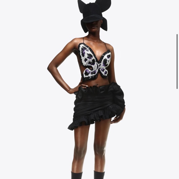 AREA EMBROIDERED CRYSTAL PAILLETTE BUTTERFLY TOP size Medium - Picture 2 of 12